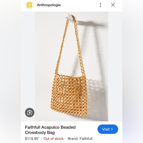 Anthropologie Faithfull the Brand NWT Bag Beaded Clutch Bag Natural Wooden $119 - Picture 3 of 14
